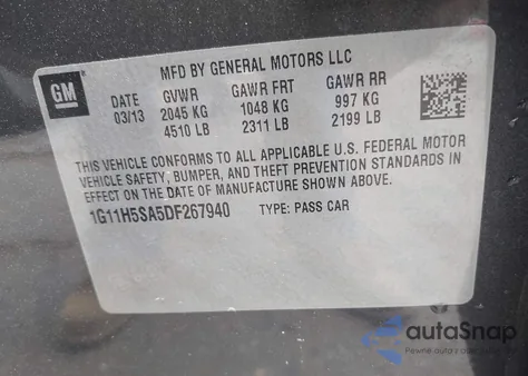 2013 Chevrolet Malibu Ltz z USA, uszkodzony, nr VIN 1G11H5SA5DF267940